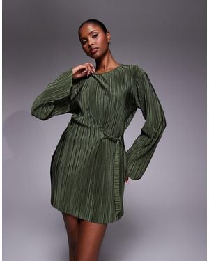 ASOS Plisse Tie Detail Mini Dress - Green