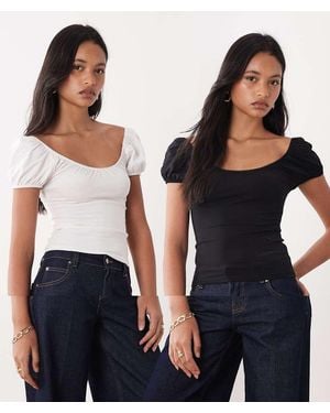 Miss Selfridge 2 Pack Milkmaid Top - Blue