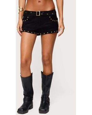 Edikted Studded Faux Suede Micro Shorts - Black