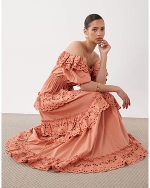 ASOS Bardot Maxi Dress With Floral Broderie - Orange