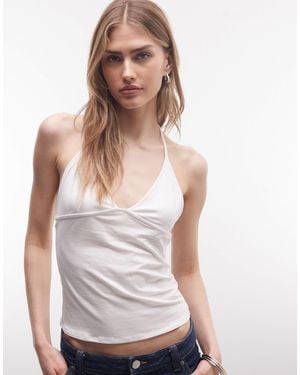 Weekday Slim Strap V Neck Halter Top - White