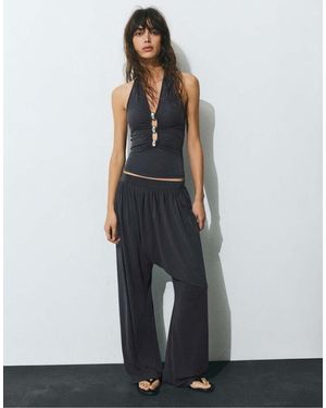 Pull&Bear Relaxed Fit Cupro Trousers - Grey