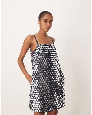 Ghospell Denim Sequin Mini Shift Dress - White