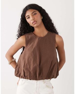 Monki Linen Blend Bubble Top - Brown
