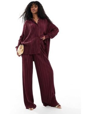 4th & Reckless Plisse Elastic Waist Wide Leg Trousers - Red