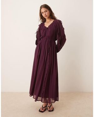 ASOS Maxi Jurk Met V-Hals, Ruches En Gestrikte Voorkant - Paars