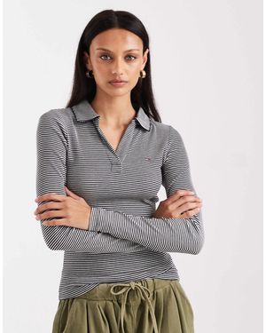 Tommy Hilfiger Slim Long Sleeve Polo Top - Grey
