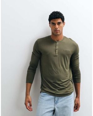 Calvin Klein Modal Long Sleeve Henley T-shirt - Green