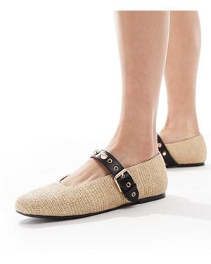 Raid Novie Jute Ballet Flats With Buckle Detail - Natural