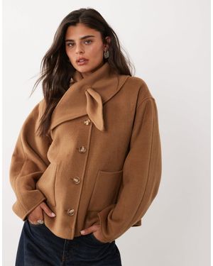 Nobody's Child Wool Tie Scarf Detail Drop Shoulder Jacket - Brown
