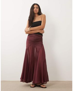 ASOS Satin And Chiffon Mix Fishtail Skirt - Purple