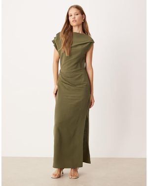 ASOS Asymmetric Cowl Front Midi Dress - Green