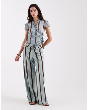 laagam Pantalones A Rayas De Corte Recto Tashi De -Azul - Blanco