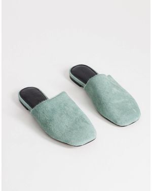 TOPSHOP Lillie Real Hair On Leather Round Toe Flat Shoes - Blue