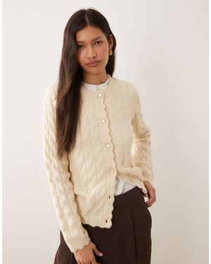Y.A.S Scallop Trim Textured Cardigan - Natural