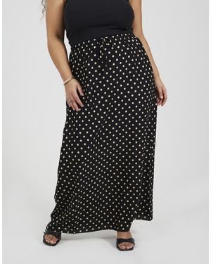 Brave Soul Curve Polka Dot Maxi Skirt With Adjustable Tie Waist - Black