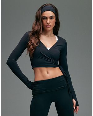 4505 Plush Handle Ballet Wrap Long Sleeve Top - Gray