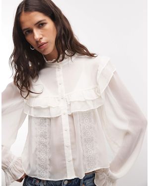 Monki Blouse oversize à volants à manches longues ivoire en exclusivité - Neutre