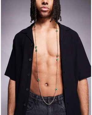 ASOS Collar Largo Estilo Cadena Con Adornos De Piedras Verdes De - Negro