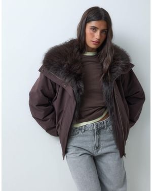 ASOS Waterfall Bomber Jacket With Chocolate Faux-fur Trim - Brown