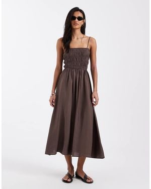 Brave Soul Strappy Shirred Sundress - Brown