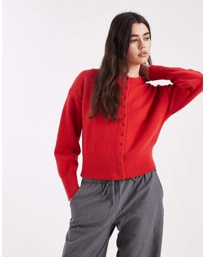 Daisy Street Fitted Waist Cardigan - Red