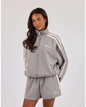 CERNUCCI Funnel Neck Taping Zip Through Track Jacket - Grey