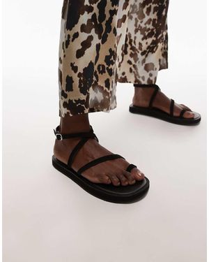 TOPSHOP Sandalias Negras Planas Con Diseño De Tiras De Ante Auténtico Kayce De - Negro
