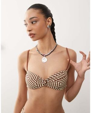 Reclaimed Vintage Bralette Bikini Top With Knot - Natural
