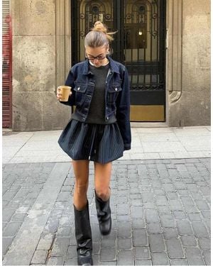 Bershka Cropped Denim Jacket - Blue