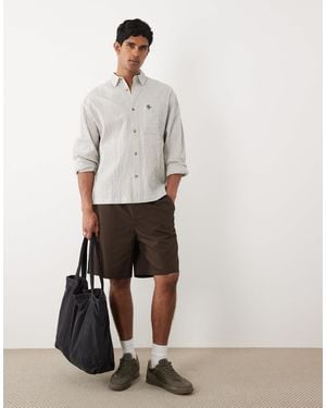 ASOS Oversized Check Shirt With Chest Embroidery - White