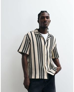 ASOS Relaxed Revere Crochet Stripe Shirt - White