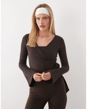 4505 Ballet Wrap Flared Sleeve Top - Gray