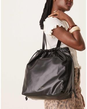 Calvin Klein Drawstring Leather Tote Bag - Black