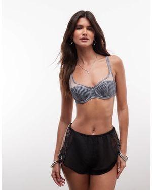 ASOS Rory Washed Satin And Mesh Stripe Quilted High Apex Underwired Bra - Black