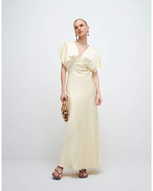 Gina Tricot Batwing Plunge Satin Maxi Dress - Natural