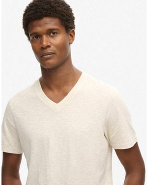 Superdry V-Neck Slub Short Sleeve T-Shirt - Natural
