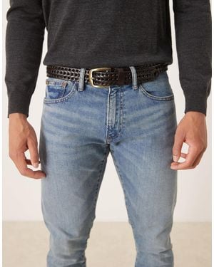 ASOS Smart Leather Woven Belt With Gold Buckle - Blue