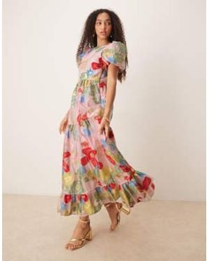 Sister Jane Dream Camellia Jacquard Maxi Dress And Floral - Pink