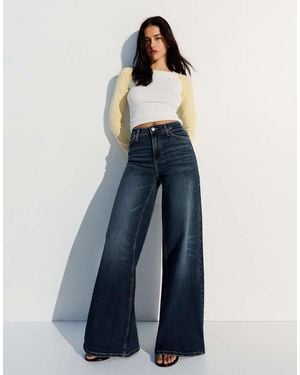 Bershka High-waist Wide-leg Jeans - Blue