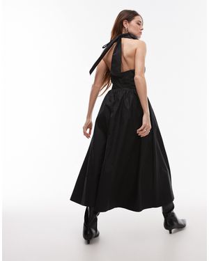 Nia Rio Corset Detail Poplin Midi Dress - Black