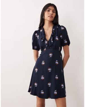 Nobody's Child Fae Frill V Neck Puff Sleeve Mini Dress - Blue