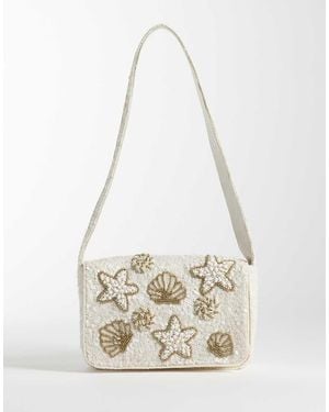 Accessorize Borsa Da Spalla Color Crema Decorata Con Conchiglie - Bianco
