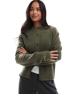 ASOS Cardigan Taglio Lungo Kaki Con Bordi A Coste - Verde