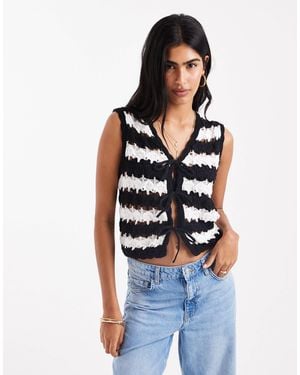 ASOS Crochet Tie Front Knitted Waistcoat - Black