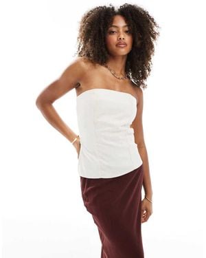Pimkie Linen Blend Bandeau Side Split Top - White