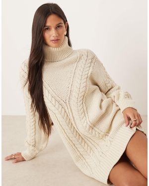 Aware Chunky Cable Knitted Oversized Sweater Dress - Natural