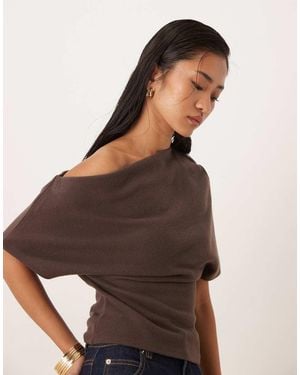 Gina Tricot Soft Asymmetric Top - Brown