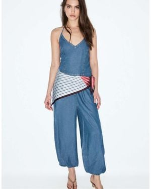 Stradivarius Denim Jumpsuit Met Halternek En Sjaal - Blauw