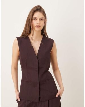 Mango Cherry Sleeveless V-neck Waistcoat Co-ord With Tie Detail - Purple